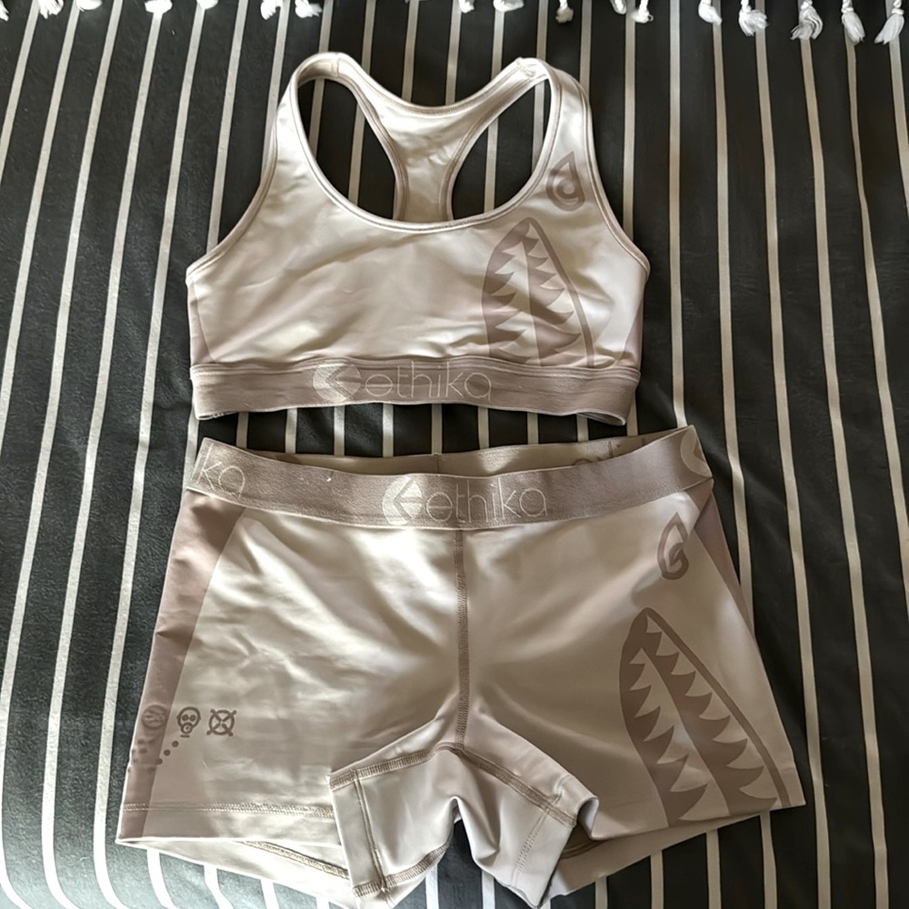 Ethika Bomber mocha rose staple boy shorts and sports bra-